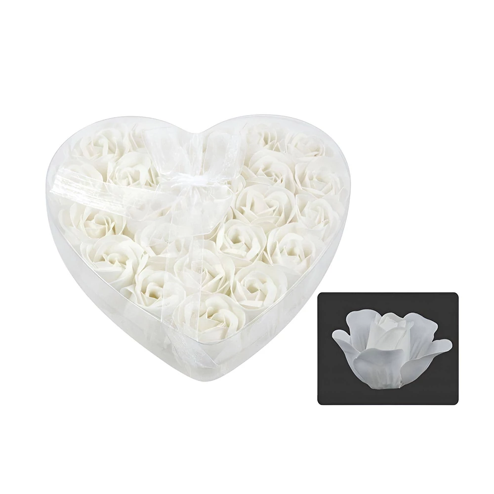Szappan rózsa szett fehér szív dobozban 24db 4cm