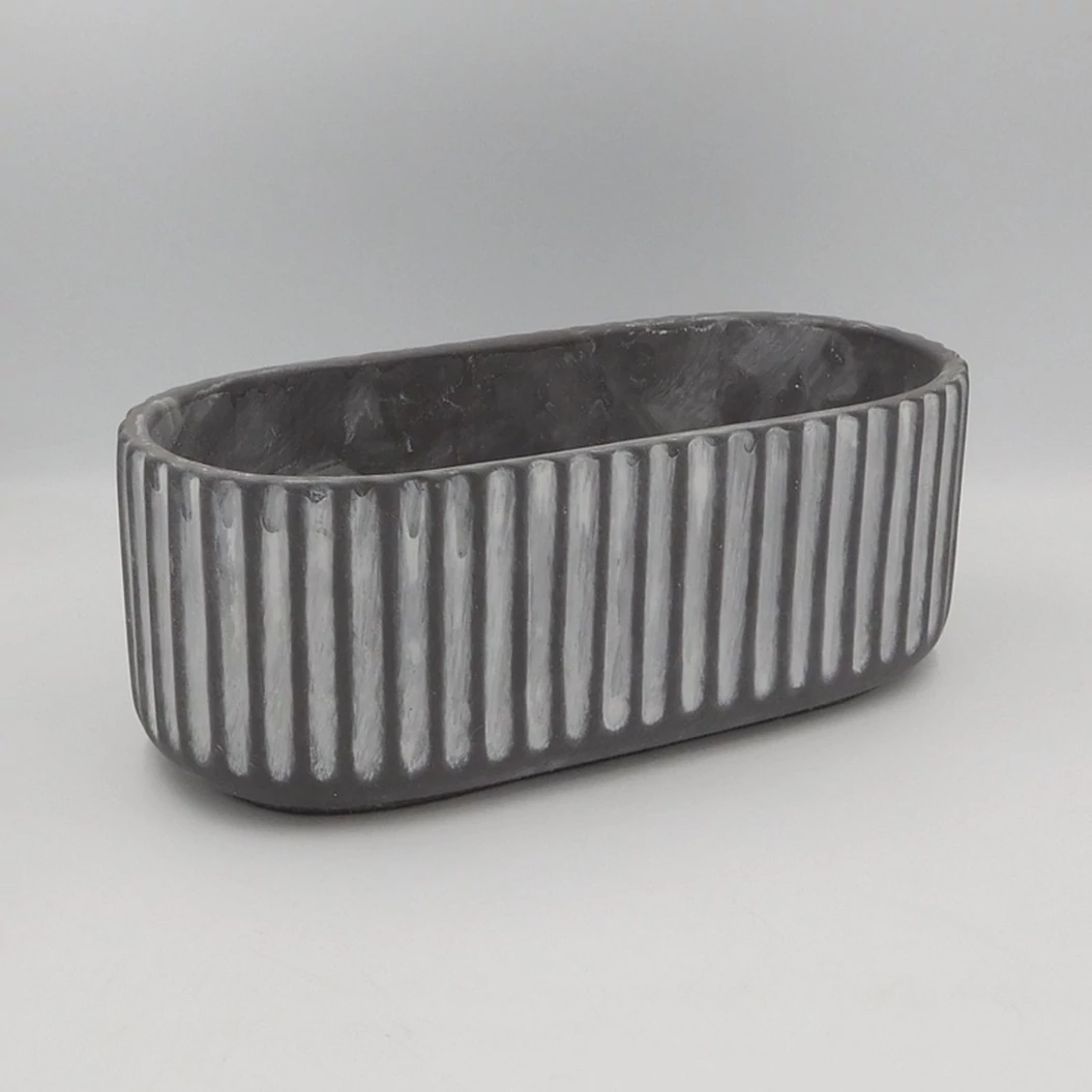 Beton kaspó ovál szürke bordás 29x14cm