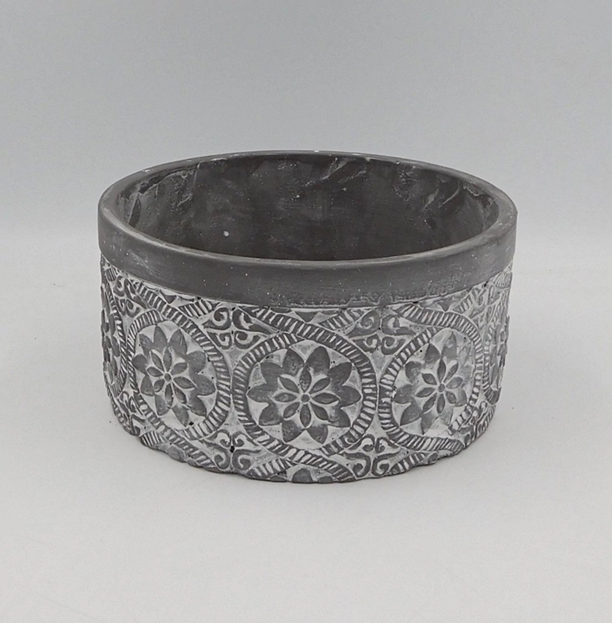 Beton kaspó tál szürke  vir.21x10cm