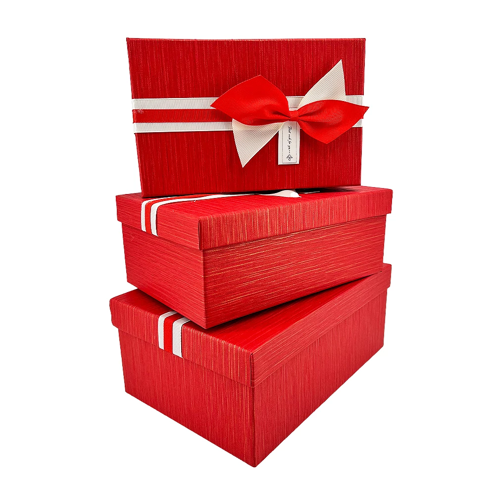 Díszdoboz szett piros, masnival 3db 23x15,5cm