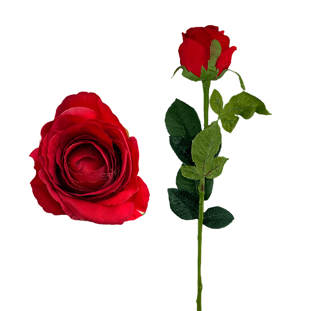 Élethű selyemvirág szálas rózsa 60 cm piros
