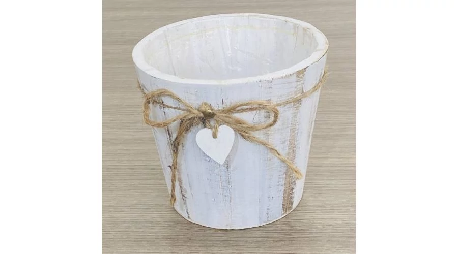 Kaspó fából fehér kerek,kötél masnis 16x14cm