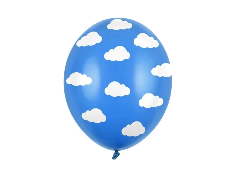 Kék lufi fehér felhős 6db 30cm