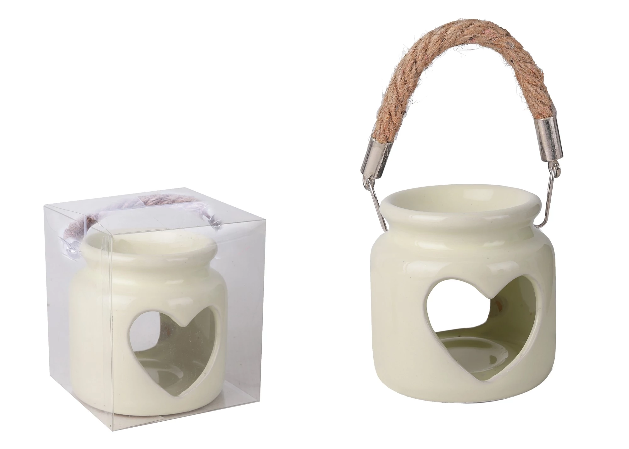 Kerámia mécses szív+ fül krém 8cm