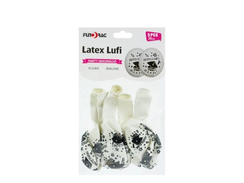 Latex lufi ballagás fehér 30cm 5db