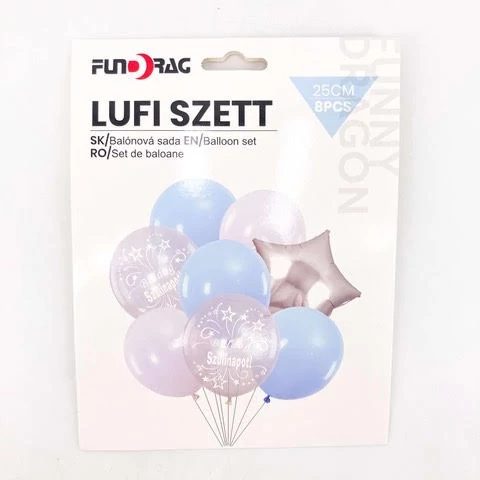 Latex lufi szett 25cm 8db-os kék ,fehér Születésnapos