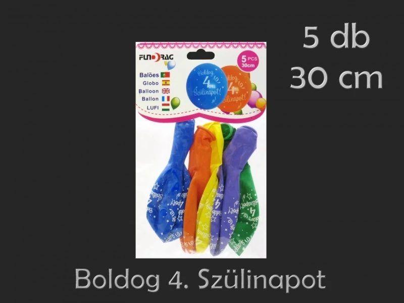Lufi latex 5db 30 cm szines Boldog születésnapot  4-es